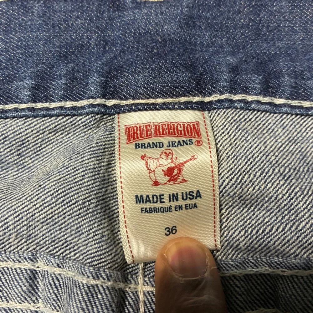 Vtg True Religion Ricky Straight Jeans Mens 36x33 Blue Paisley Pocket Flap USA